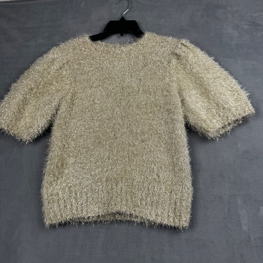 Vineyard Vines Womens Metallic Gold Eyelash Knit Puff Sleeve Sweater Small